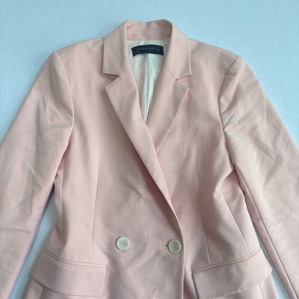 Zara Blazer Jacket Womens S Light Pink Pastel Office Easter Preppy Career Spring - Picture 2 of 9